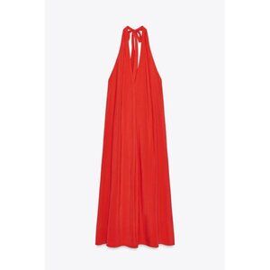 ZARA HALTER MIDI DRESS WITH TIE